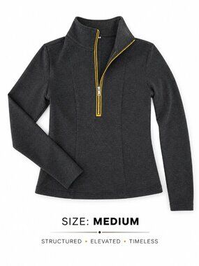Structured Charcoal Knit Half-Zip Pullover w/ Gold Zipper • Minimalist Tailored